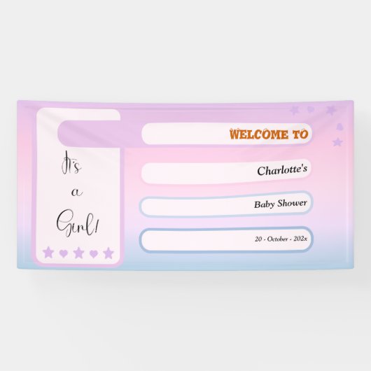 It's A Girl! Purple Gradient Cute Baby Shower Spandoek (Horizontaal)