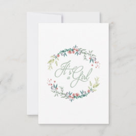 It's a Girl Quote in Pink Green on Floral Wreath Kaart