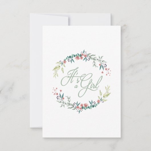 It's a Girl Quote in Pink Green on Floral Wreath Kaart (Voorkant)
