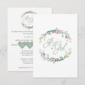 It's a Girl Quote in Pink Green on Floral Wreath Kaart (Voorkant / Achterkant)