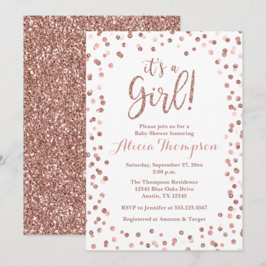It's a Girl Rose Gold Baby Shower Invitation Kaart (Voorkant / Achterkant)