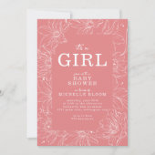 "It's a GIRL" Roze Bloemen Baby shower Uitnodiging (Voorkant)