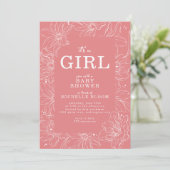 "It's a GIRL" Roze Bloemen Baby shower Uitnodiging (Staand voorkant)