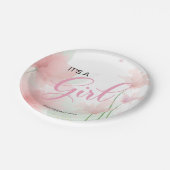 It's a Girl Soft Blush Pink Flowers Papieren Bordje (Gekanteld)