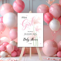 It's a Girl Soft Blush Pink Flowers Welcome Sign