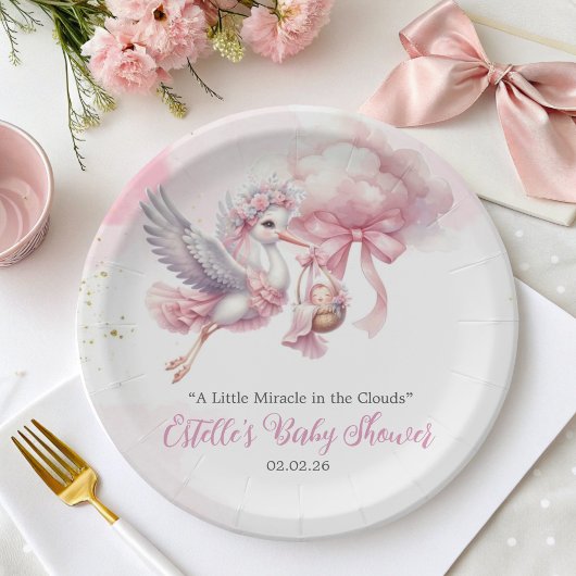 It's a Girl Stork & Pink Cloud Baby Shower Papieren Bordje