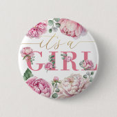 "It's a Girl" Waterverf Bloemen Baby shower Button (Voorkant)