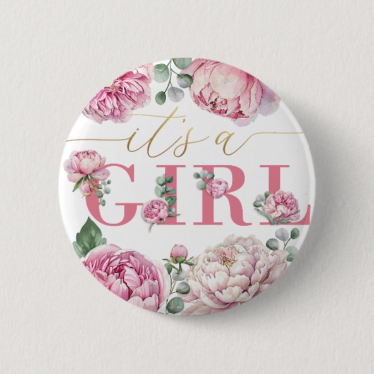 "It's a Girl" Waterverf Bloemen Baby shower Button (Voorkant)