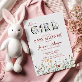 It's a Girl with Spring Flowers Baby Shower Kaart