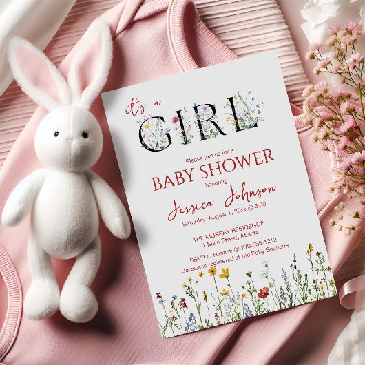 It's a Girl with Spring Flowers Baby Shower Kaart