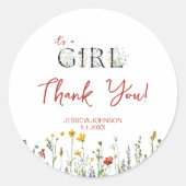 It's a Girl with Spring Flowers Baby Shower Ronde Sticker (Voorkant)
