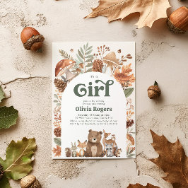 It's a Girl! Woodland Animal Baby Shower Kaart