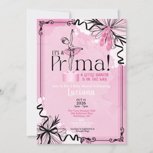 It's A Prima Ballet Baby Shower Invitation Kaart (Voorkant)