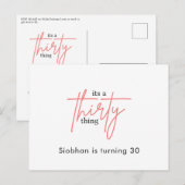 its a thirty thing 30th birthday elegant stylish uitnodiging briefkaart (Voorkant / Achterkant)