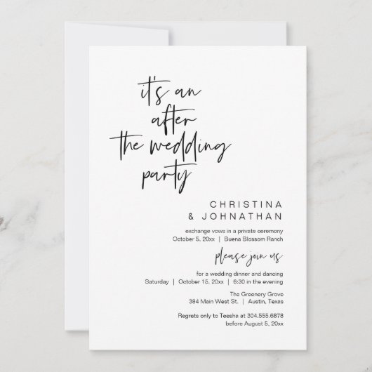 It's an after the wedding party, elopement dinner kaart (Voorkant)