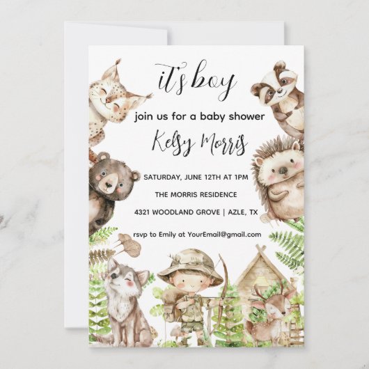 its boy Rustic Woodland Baby Shower Invite Kaart (Voorkant)