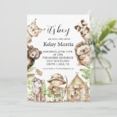 its boy Rustic Woodland Baby Shower Invite Kaart (Staand voorkant)