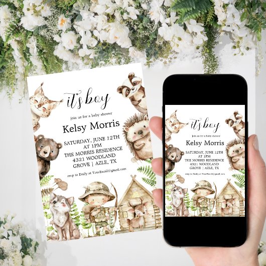 its boy Rustic Woodland Baby Shower Invite Kaart