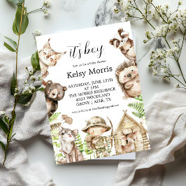 its boy Rustic Woodland Baby Shower Invite Kaart