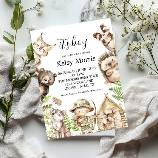 its boy Rustic Woodland Baby Shower Invite Kaart