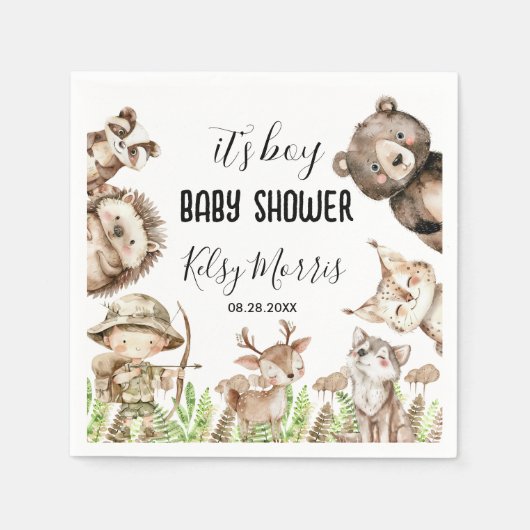 its boy Rustic Woodland Baby Shower Invite Servet (Voorkant)