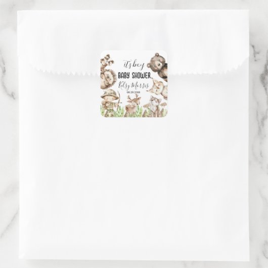 its boy Rustic Woodland Baby Shower Invite Vierkante Sticker (Tas)