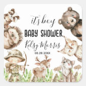 its boy Rustic Woodland Baby Shower Invite Vierkante Sticker (Voorkant)
