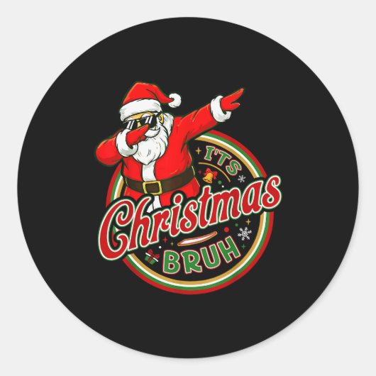 It's Christmas Bruh Dabbing Boy Kids Xmas Christma Ronde Sticker (Voorkant)