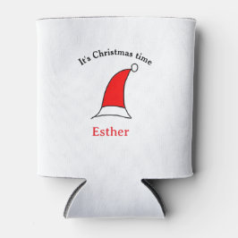 It's Christmas time Santa red hat name simple fun Blikjeskoeler