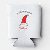 It's Christmas time Santa red hat name simple fun Blikjeskoeler (Achterkant)