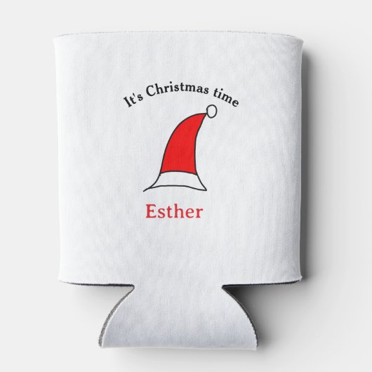 It's Christmas time Santa red hat name simple fun Blikjeskoeler (Achterkant)