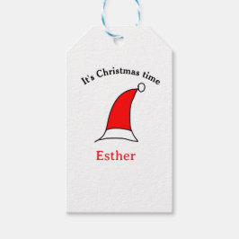 It's Christmas time Santa red hat name simple fun Cadeaulabel