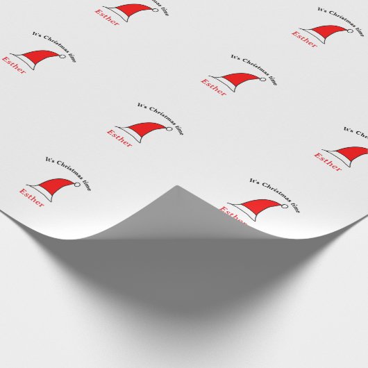 It's Christmas time Santa red hat name simple fun Cadeaupapier (Hoek)