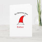 It's Christmas time Santa red hat name simple fun Kaart (Voorkant)
