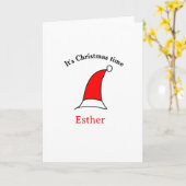 It's Christmas time Santa red hat name simple fun Kaart (Gele Bloem)