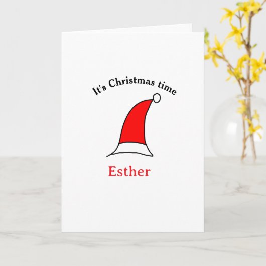 It's Christmas time Santa red hat name simple fun Kaart (Gele Bloem)
