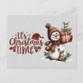 It's Christmastime Snowman Holding Gift and Mouse Briefkaart (Voorkant)