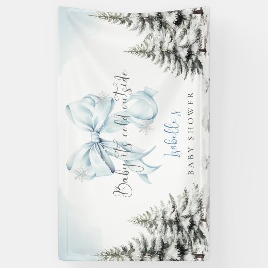 It's Cold Outside Blue Bow Baby Shower Party Spandoek (Verticaal)