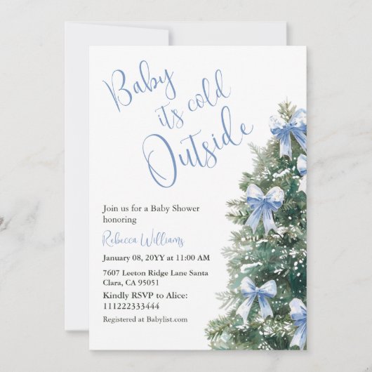 It's Cold Outside Blue Bow Winter Boy Baby Shower Kaart (Voorkant)