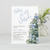 It's Cold Outside Blue Bow Winter Boy Baby Shower Kaart (Staand voorkant)