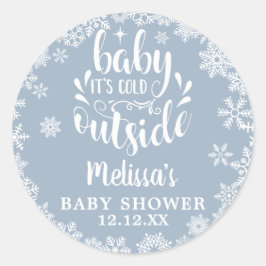 It's Cold Outside Blue Boy Winter Baby Shower Ronde Sticker
