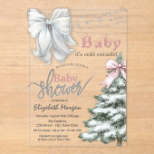 It's Cold Outside Pine Tree White Bow Baby Shower Acryl Uitnodigingen (Voorkant)