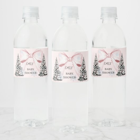 It's Cold Outside Pink Bow Baby Shower  Waterfles Etiket (Flessen)