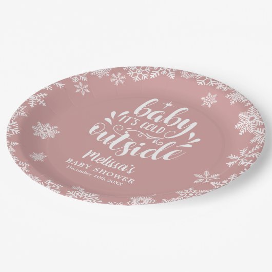 It's Cold Outside Pink Girl Winter Baby Shower Papieren Bordje (Gekanteld)