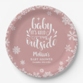 It's Cold Outside Pink Girl Winter Baby Shower Papieren Bordje (Voorkant)