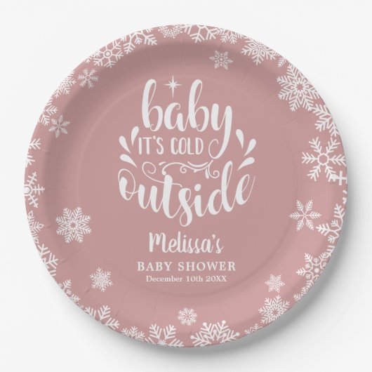 It's Cold Outside Pink Girl Winter Baby Shower Papieren Bordje (Voorkant)