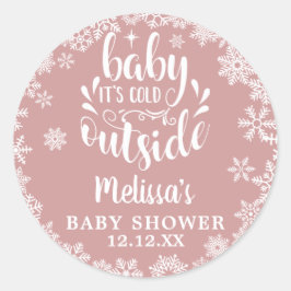 It's Cold Outside Pink Girl Winter Baby Shower Ronde Sticker