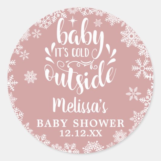 It's Cold Outside Pink Girl Winter Baby Shower Ronde Sticker (Voorkant)