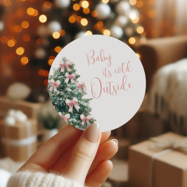 It's Cold Outside Winter Pink Bow Girl Baby Shower Ronde Sticker