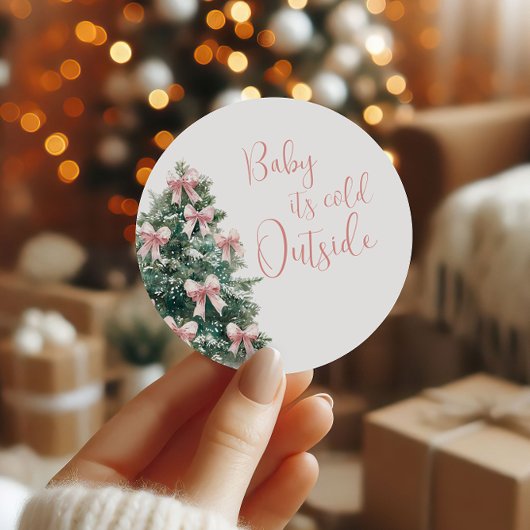 It's Cold Outside Winter Pink Bow Girl Baby Shower Ronde Sticker